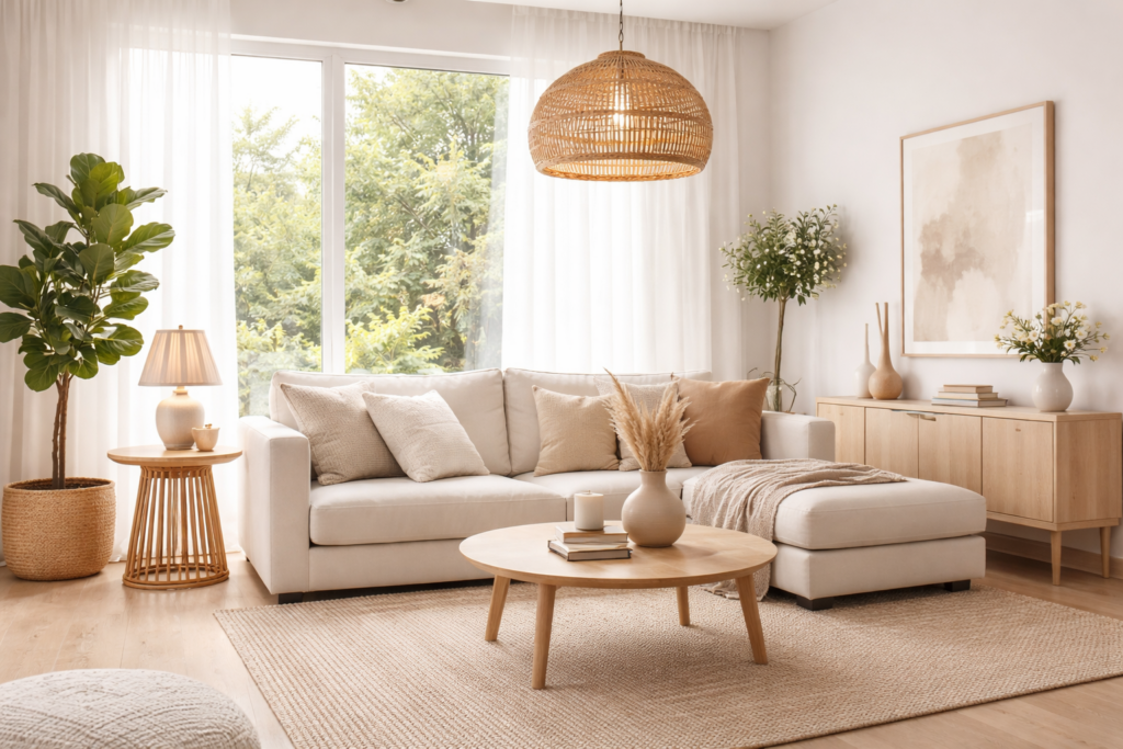 Maison moderne lumineuse avec décoration élégante et ambiance lifestyle
